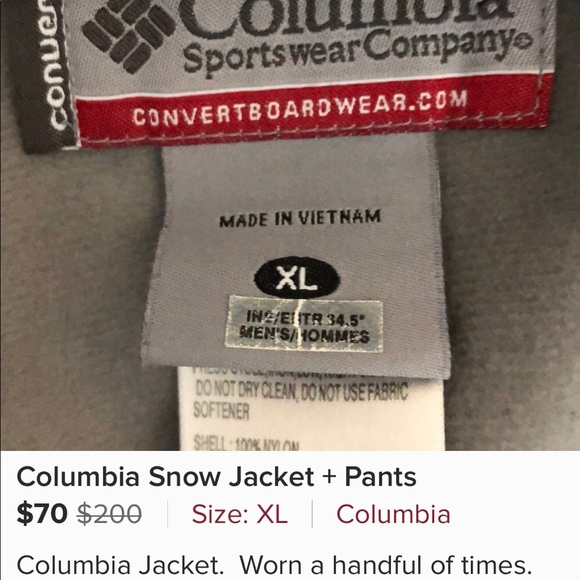 PANTS AND JACKET Men’s XL Colombia  for BOTH! $103 - Picture 6 of 7